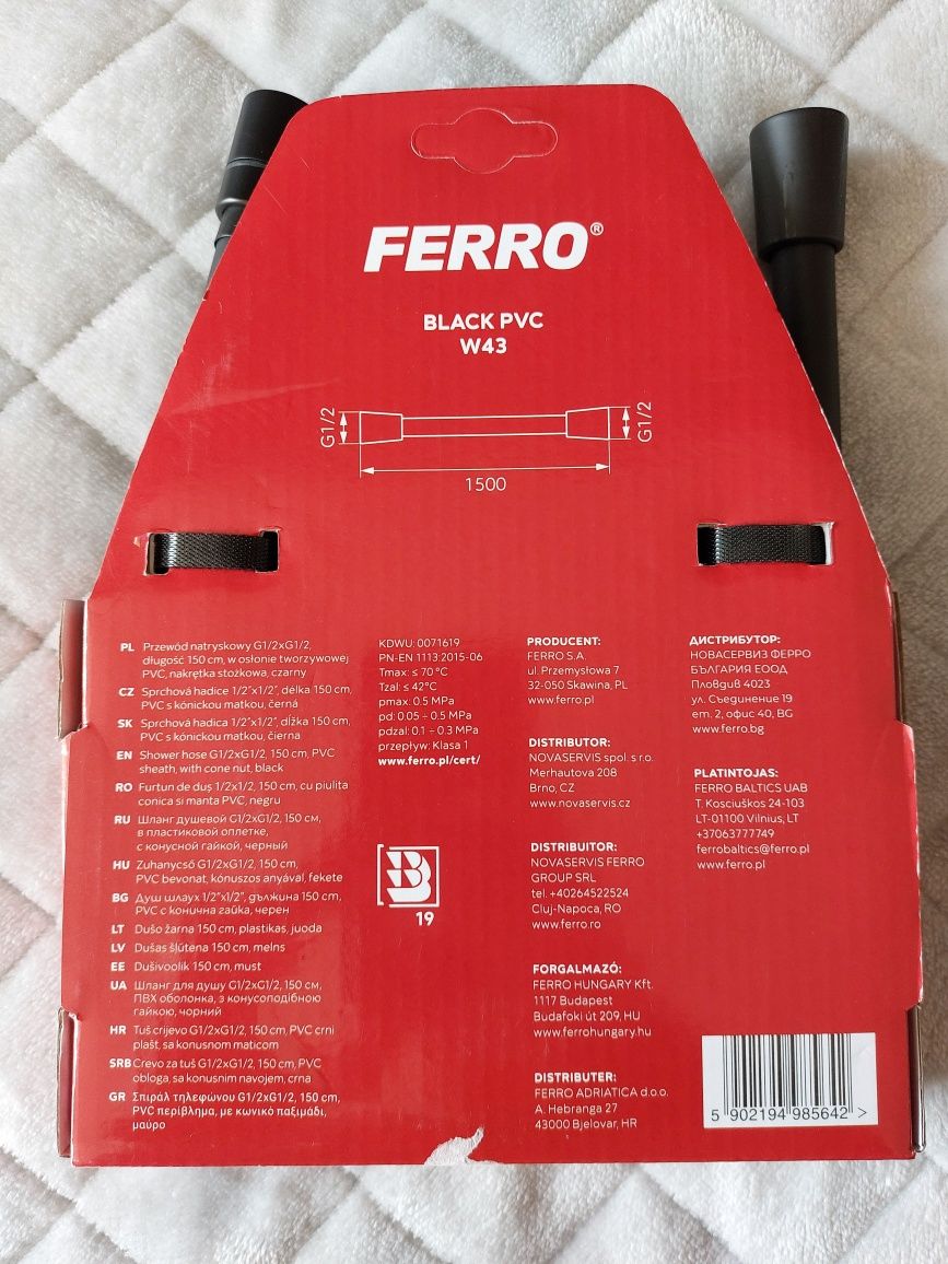 Furtun flexibil Ferro pentru dus - negru PVC 1.5 m