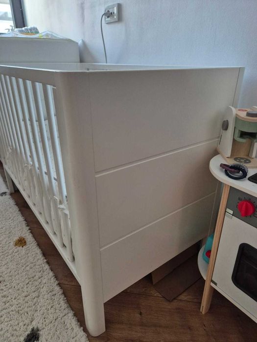 Patut din lemn pentru copil 120x60, 3 nivele + saltea spuma Traumeland