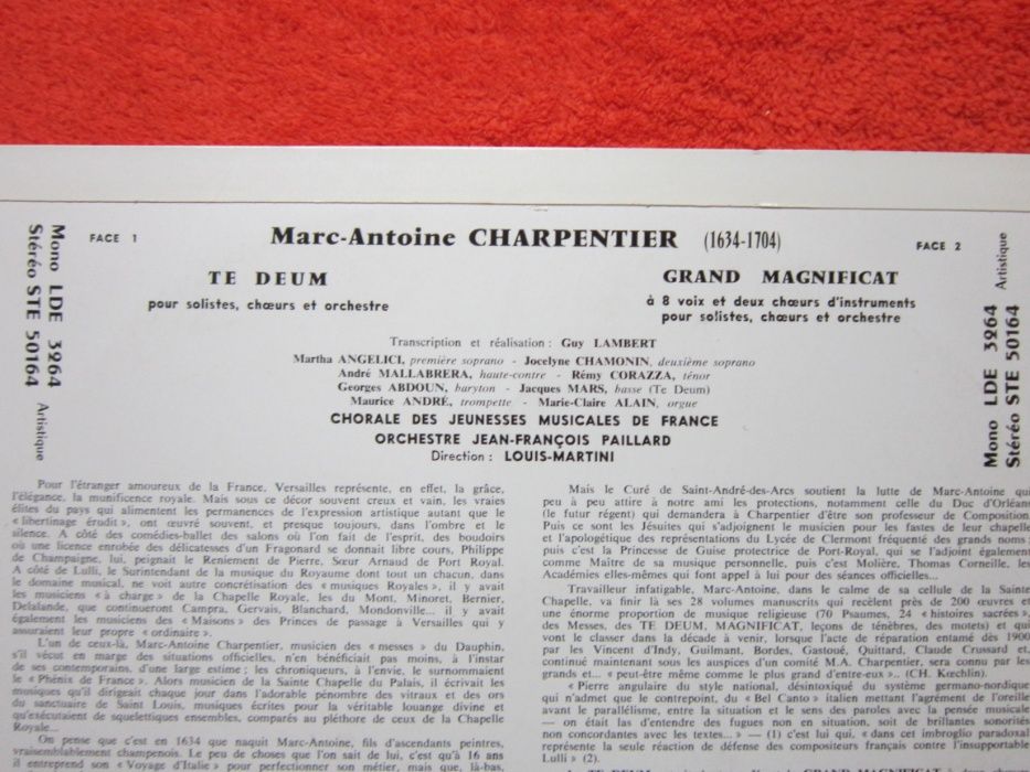 vinil Marc Antoine Charpentier‎ - Te Deum , Magnificat -made in France