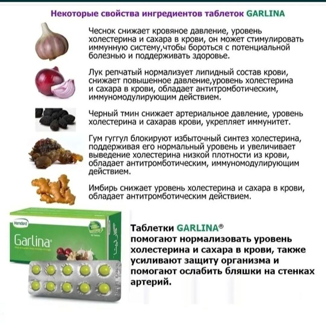 Garlina/Hamdart/сахар/холестерин/нормализует/эффективен