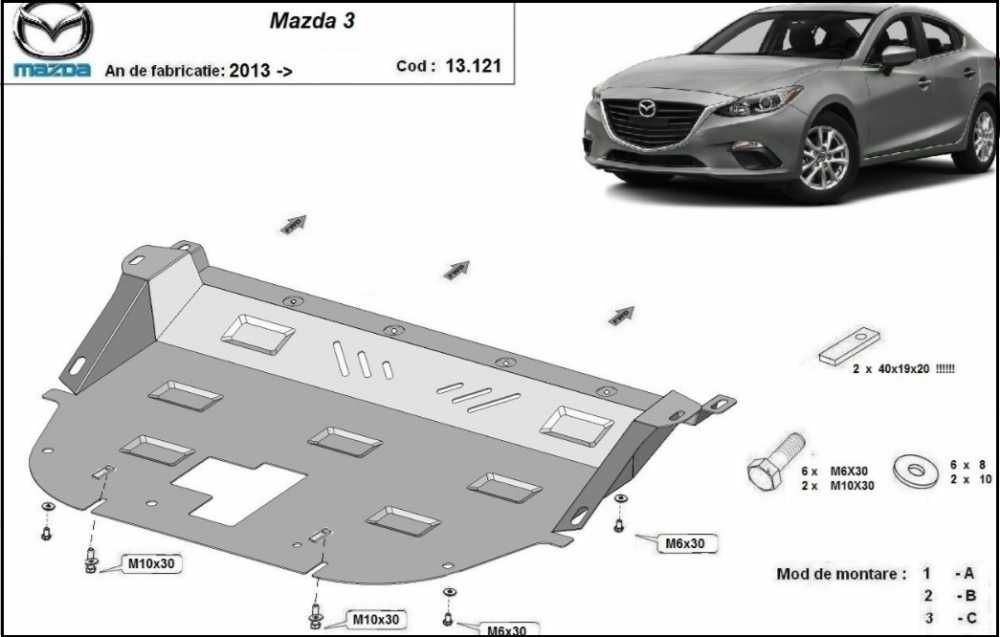 Scut motor metalic Mazda 3 2013-2018, otel 2mm