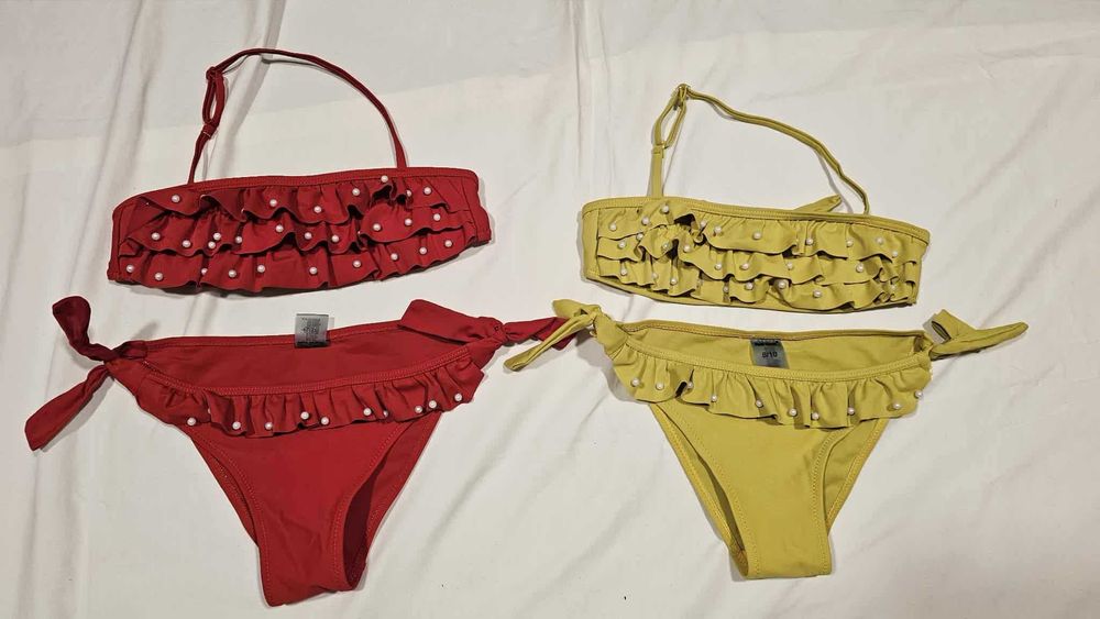 Set costume de baie fete 8/10 ani rosu si galben