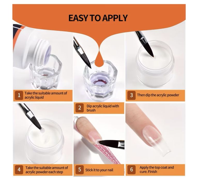 Пълен комплект за ноктопластика - пудри, мономер, четки и аксесоари