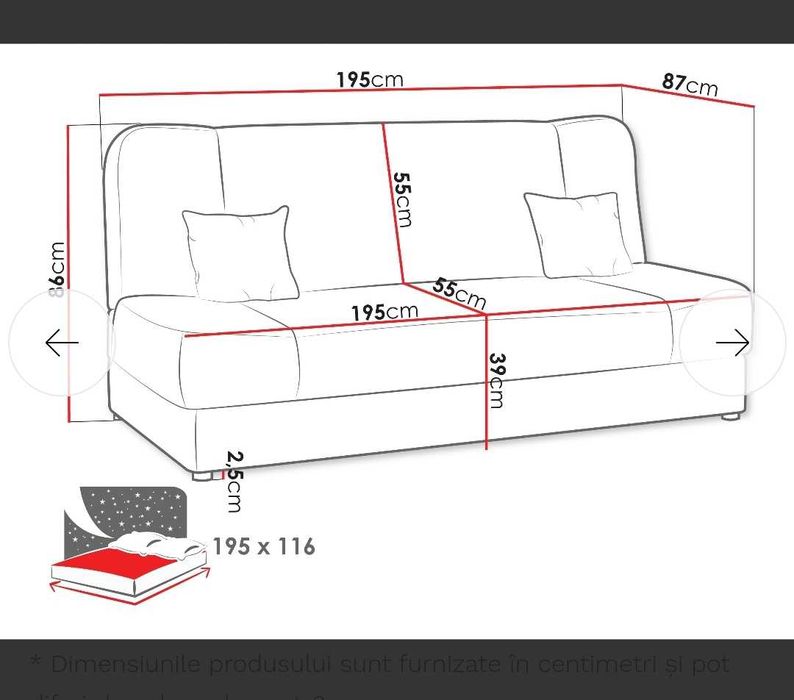 Vand canapea extensibila gri