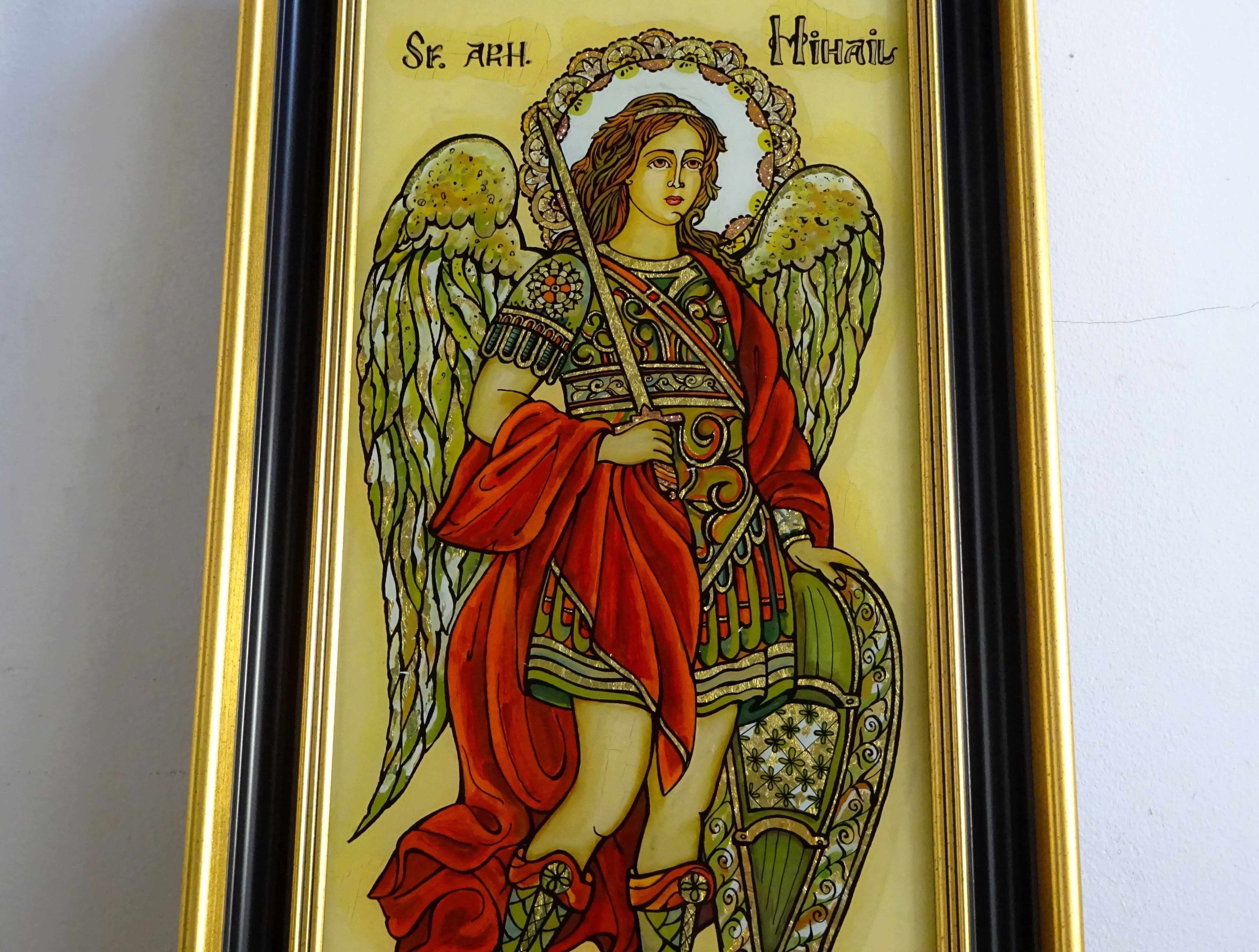 Icoana cu Sfantul Arhanghel Mihail, deosebit pictata pe sticla