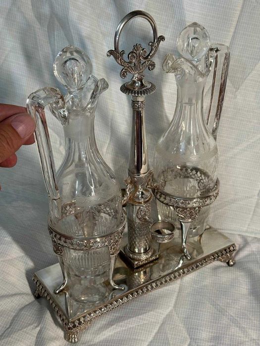 OLIVIERA ARGINT 800 - Cruet Set + Crystal - Sec. XIX - Empire Style