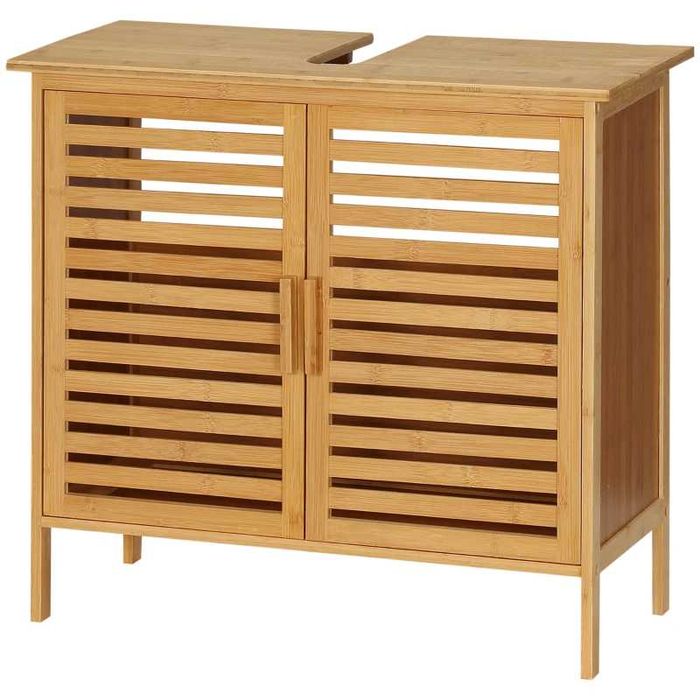 Шкаф за мивка Kleankin от бамбук, 2 врати, 66 x 29 x 61,5 см