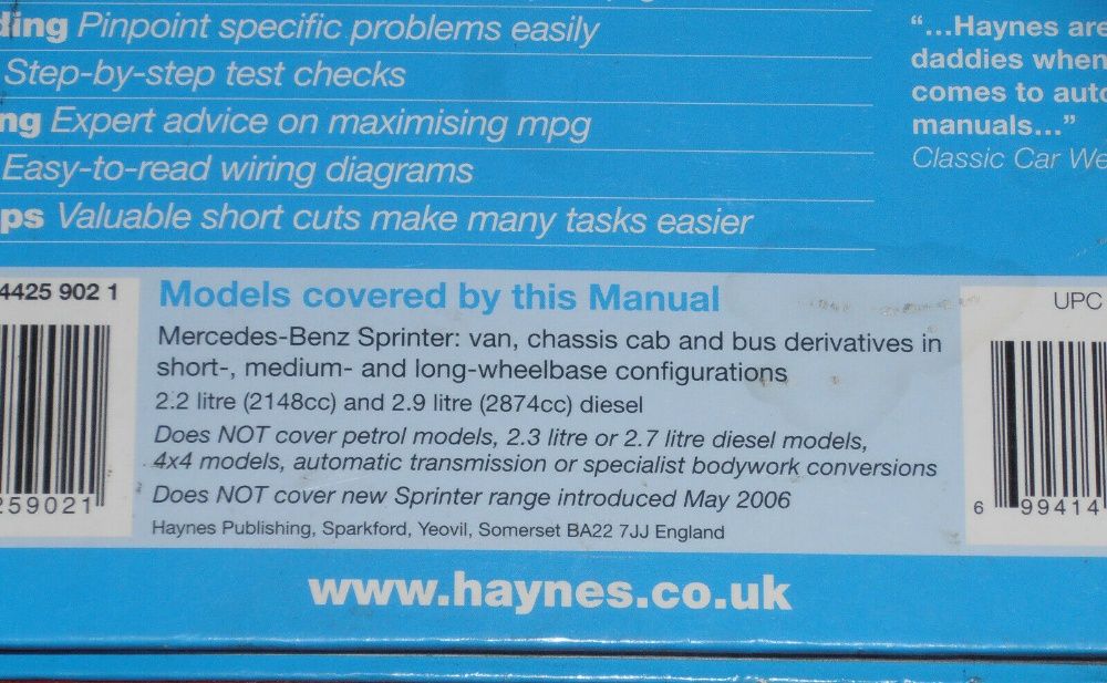 Manual auto Haynes Ford Transit 2000-2006; Mercedes Sprinter 1995-2006