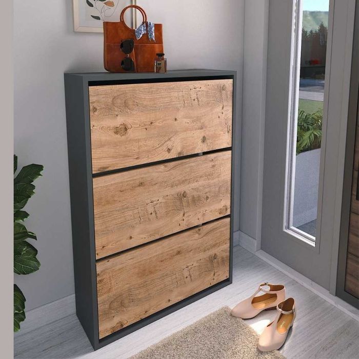 Pantofar 18 perechi, nou, pal melaminat Antracit cu Pin, 110x70x 24