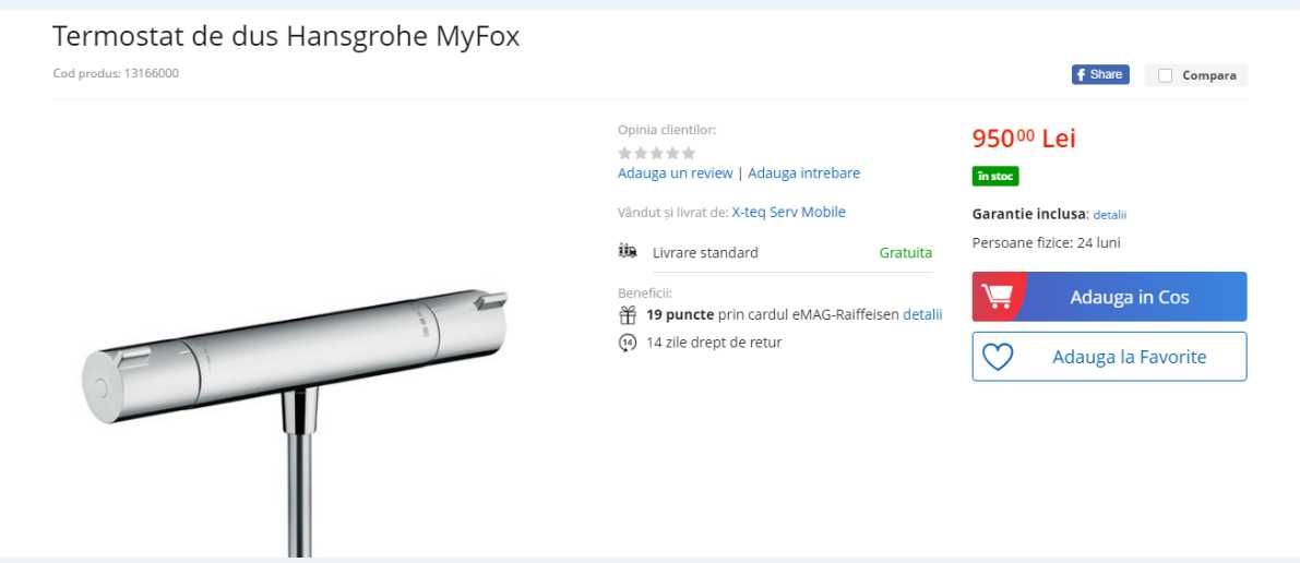 Baterii Hansgrohe My Fox cu termostat si antioparire