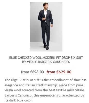 Costum slim 46 S DIGEL material premium respirabil albastru