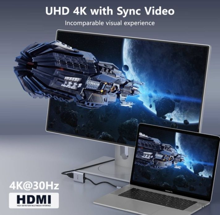 Adaptor pentru monitor, Mini DiplayPort tot HDMI, 4K, Argintiu