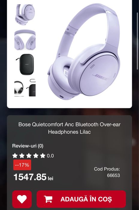 Bose Quietcomfort Anc, Headphones Lilac, Noi, TRANSPORT ZERO