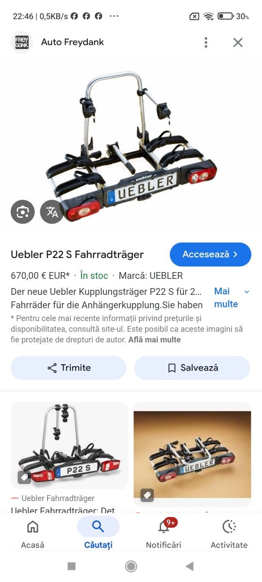 Suport bicigleta carlig de  remorca