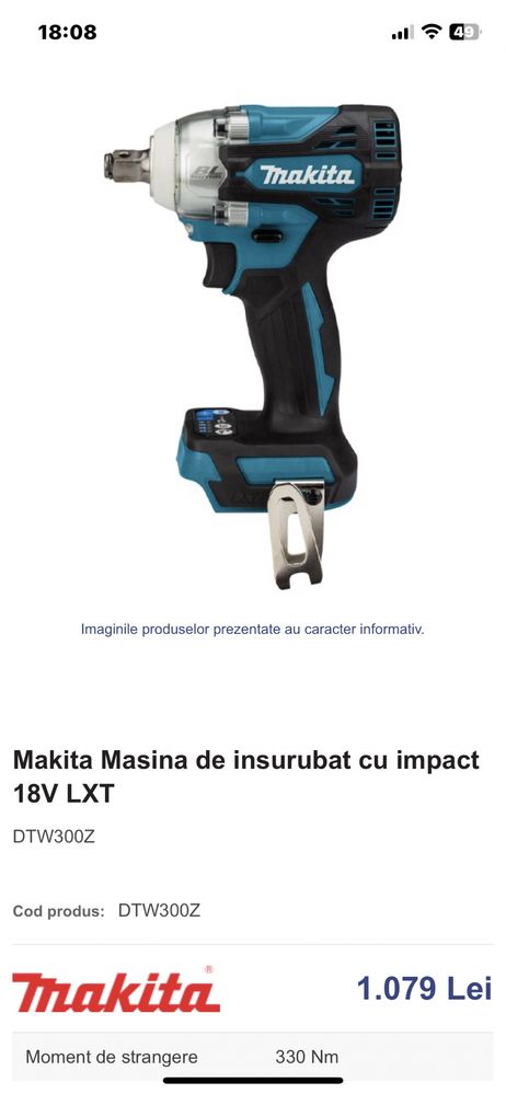 Filetanta cu impact Makita DTW 300-Noua