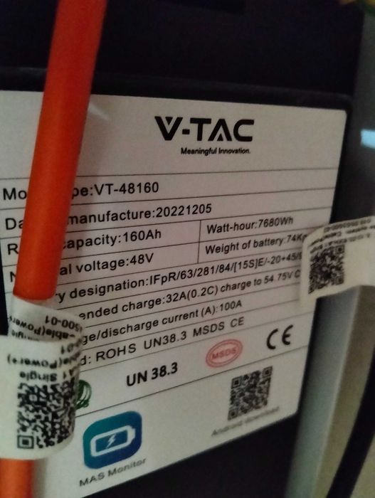 V-tac 7,64 kWh battery