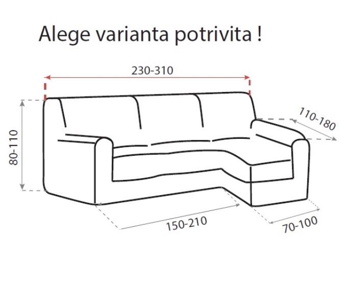 Husa elastica canapea cu sezlong, brat lung, Belmarti, verde