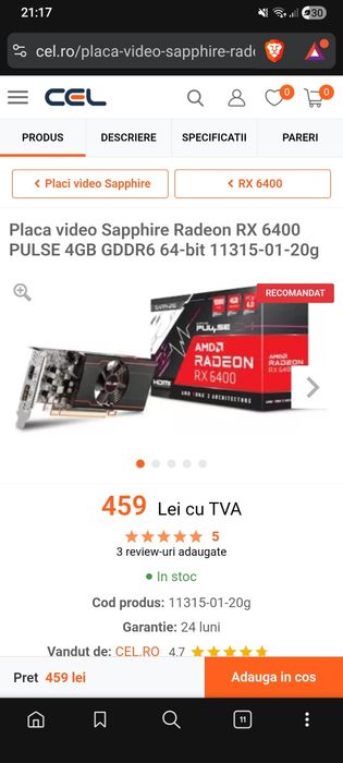 Placa video AMD RX6400 Sapphire Pulse