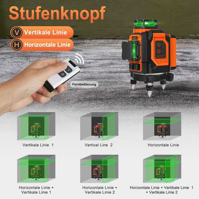 TakamineTech 3D зелен лазерен нивелир 12 линии с дистанционно