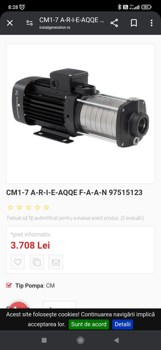 Pompa centrifuga orizontala  Grundfos 0.65 kW