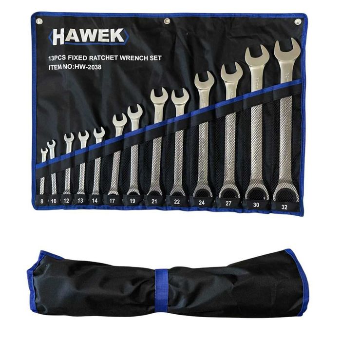 Комплект звездогаечни тресчотни ключове 8 – 32 мм 13 части Hawek