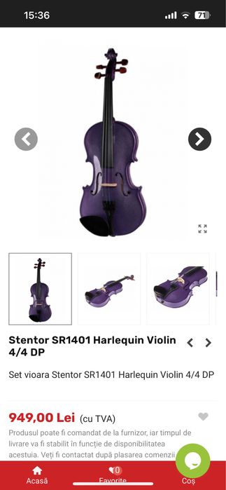 Set vioara Stentor SR1401 Harlequin Violin 4/4 D