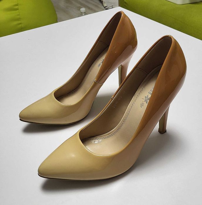 Pantofi stiletto eleganți din piele naturală, în două nuanțe