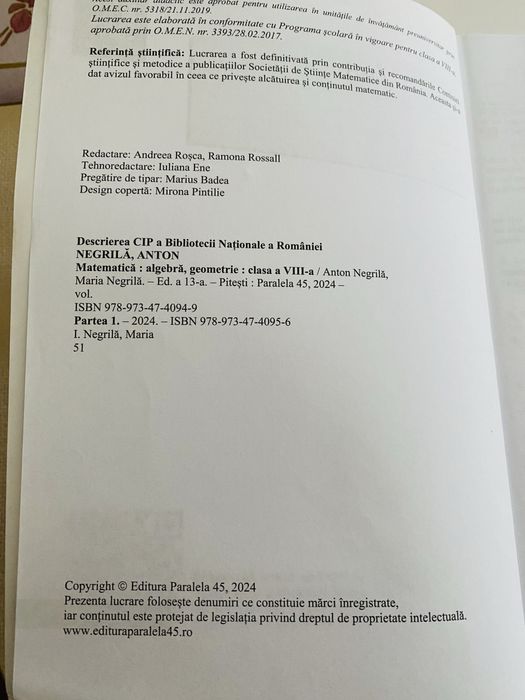 Anton Negrila, Maria Negrila -Matematica cls. 8, an 2024