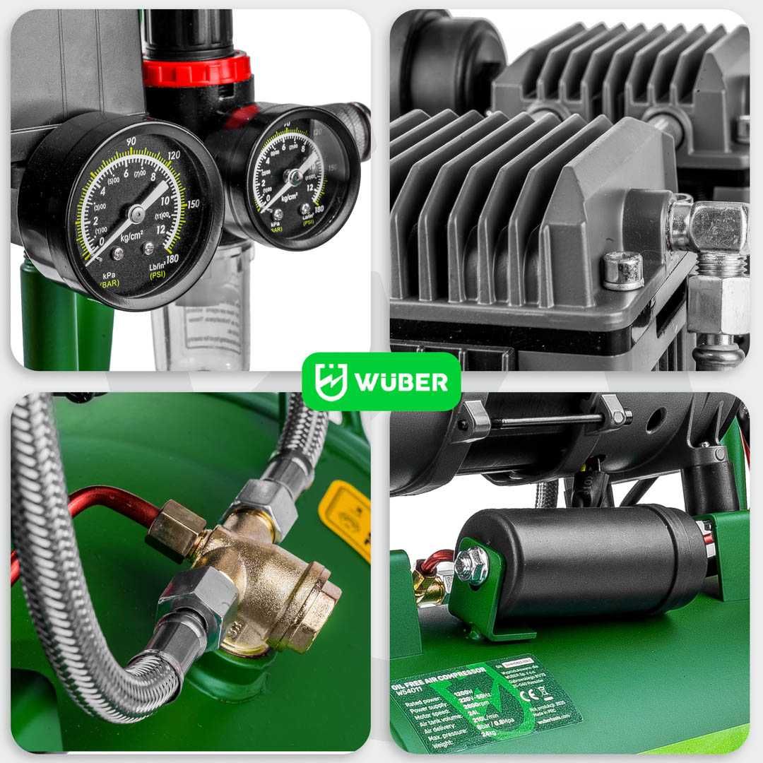 Compresor de aer silentios Wuber, putere 1200W, rezervor 24L