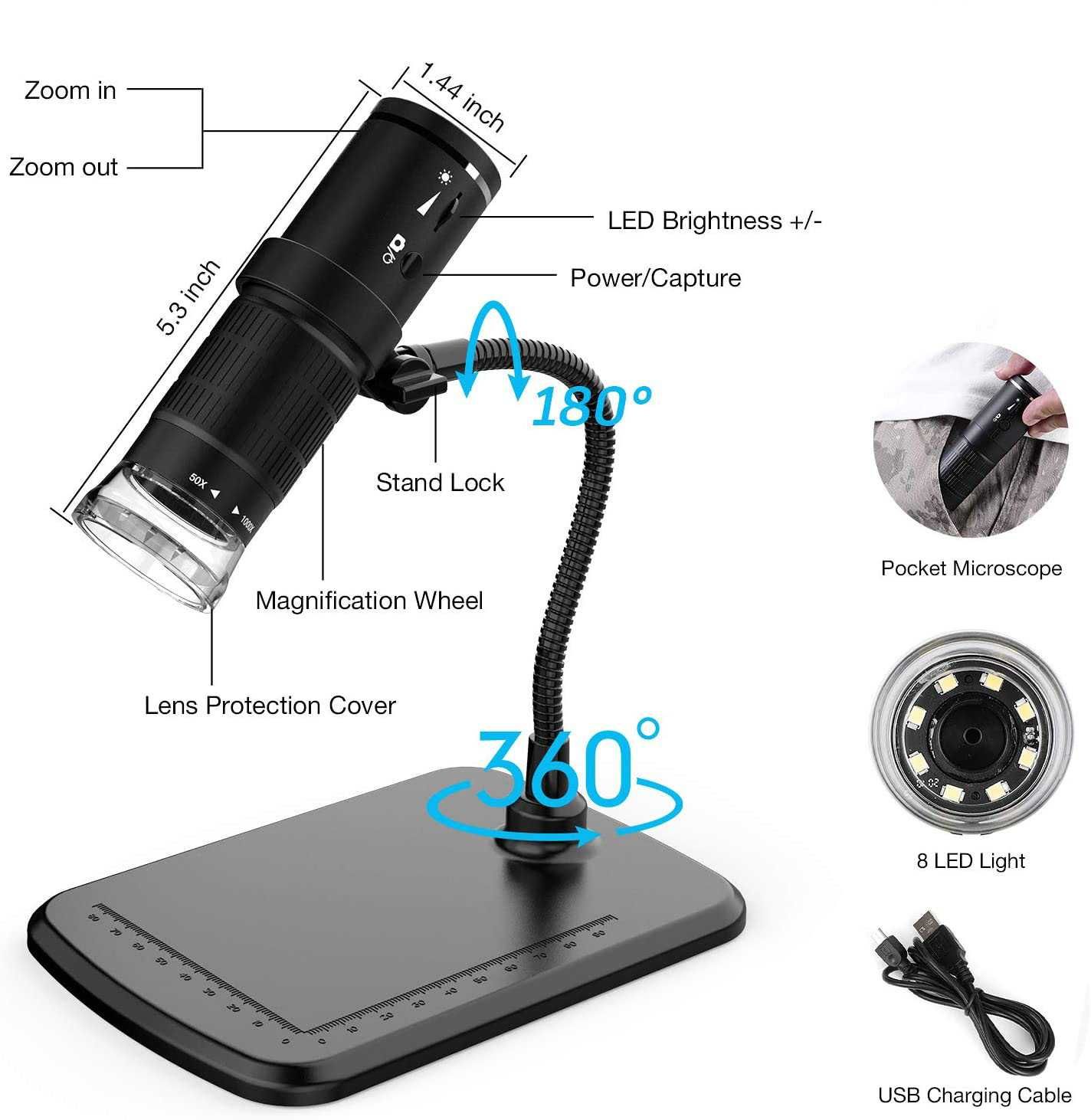 Цифров микроскоп STELS F209, USB, Wi-Fi, Снимки, Видео, Телефон