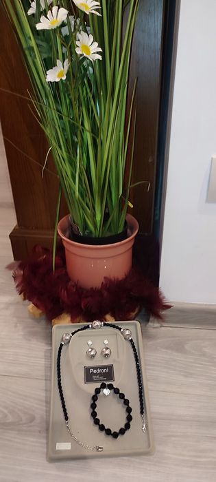 Set Pedroni, colier, brățară si cercei, onix si cristale Swarovski