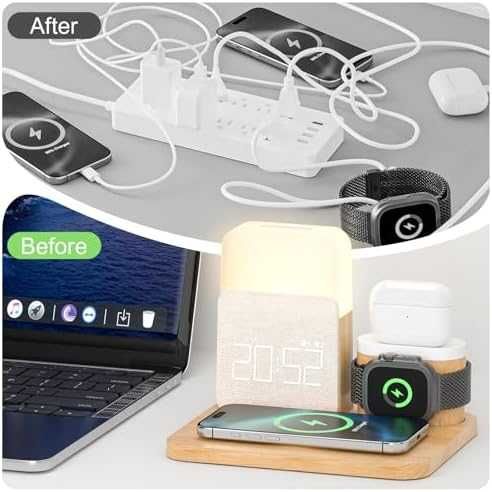 Нова Зарядна станция с аларма, лампа и MagSafe за iPhone/Watch/Pods