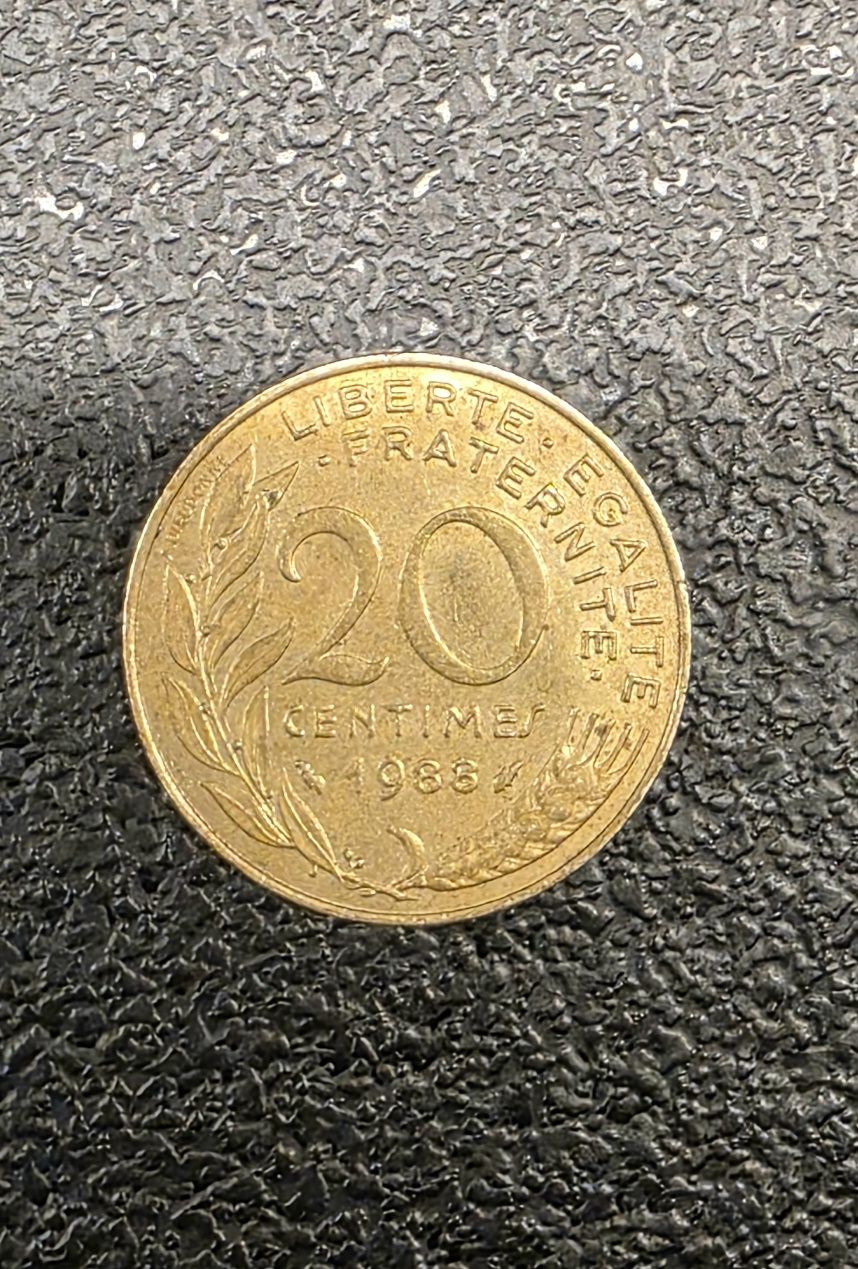 Pentru colecționari: 20 centime (franc francez), 1988, aluminiu-bronz