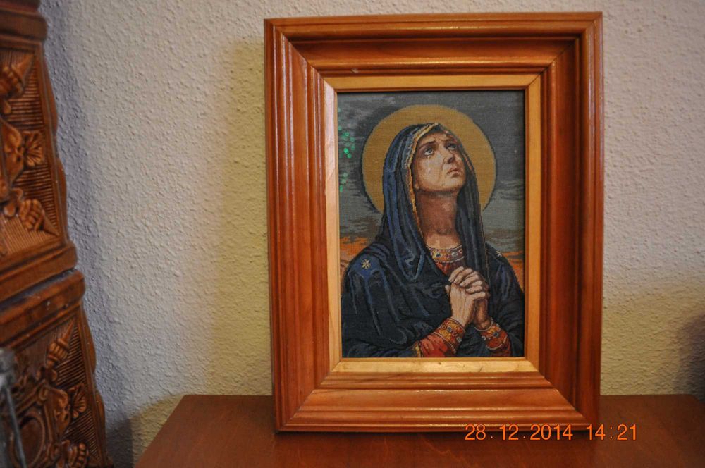 Goblen Icoana ortodoxa Maica Domnului Iisus NOU sticla și rama lemn