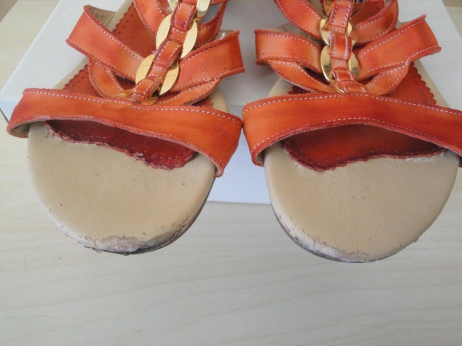 Оранжеви кожени дамски сандали, летни обувки, чехли, естествена кожа