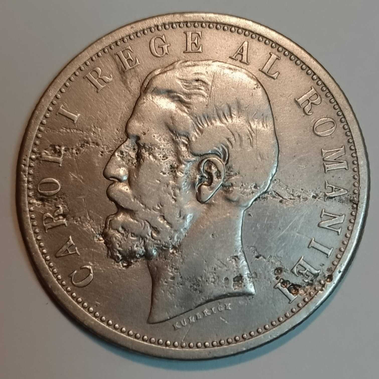 Moneda din argint România 5 lei 1901 regele Carol I, Rara