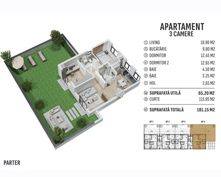 Apartament 3 camere 2 bai cu grădină Prelungirea Ghencea Bragadiru