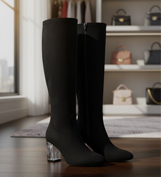 Сапоги замшевые с прозрачным каблуком