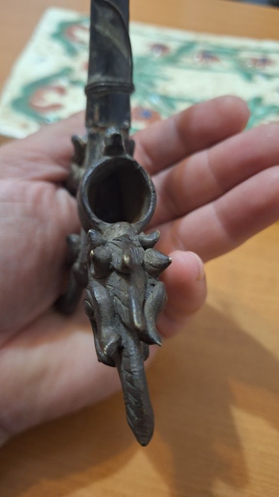 Colectie Vintage Asia-Pipa veche din Bronz,Dragon-piesa originala
