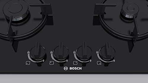 Вграден газов котлон Bosch POH6B6B10I, 4 горелки, стъкло, черен, 3300W