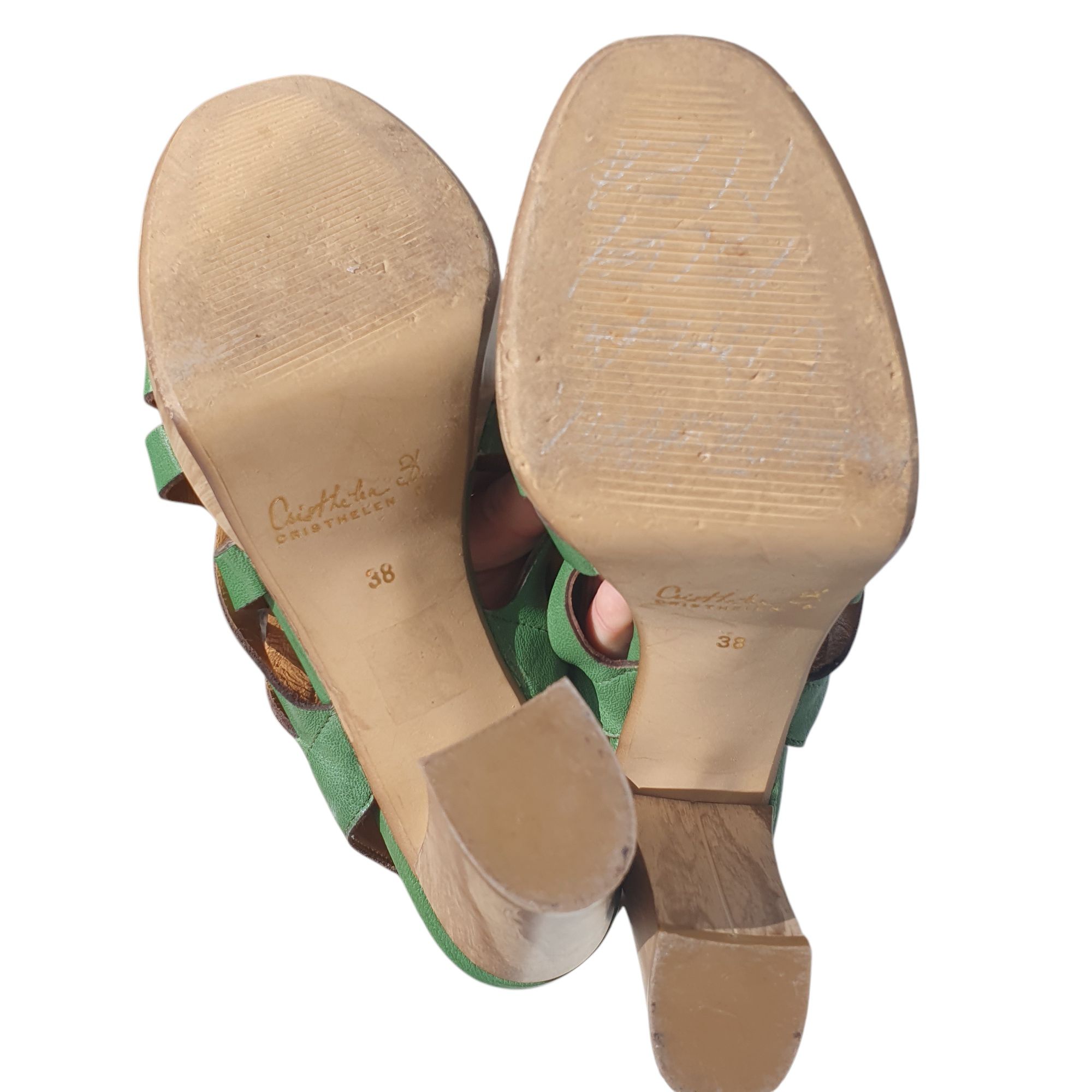 Sandale 38 Musette Cristhelen B, piele, verde, dama, cu toc