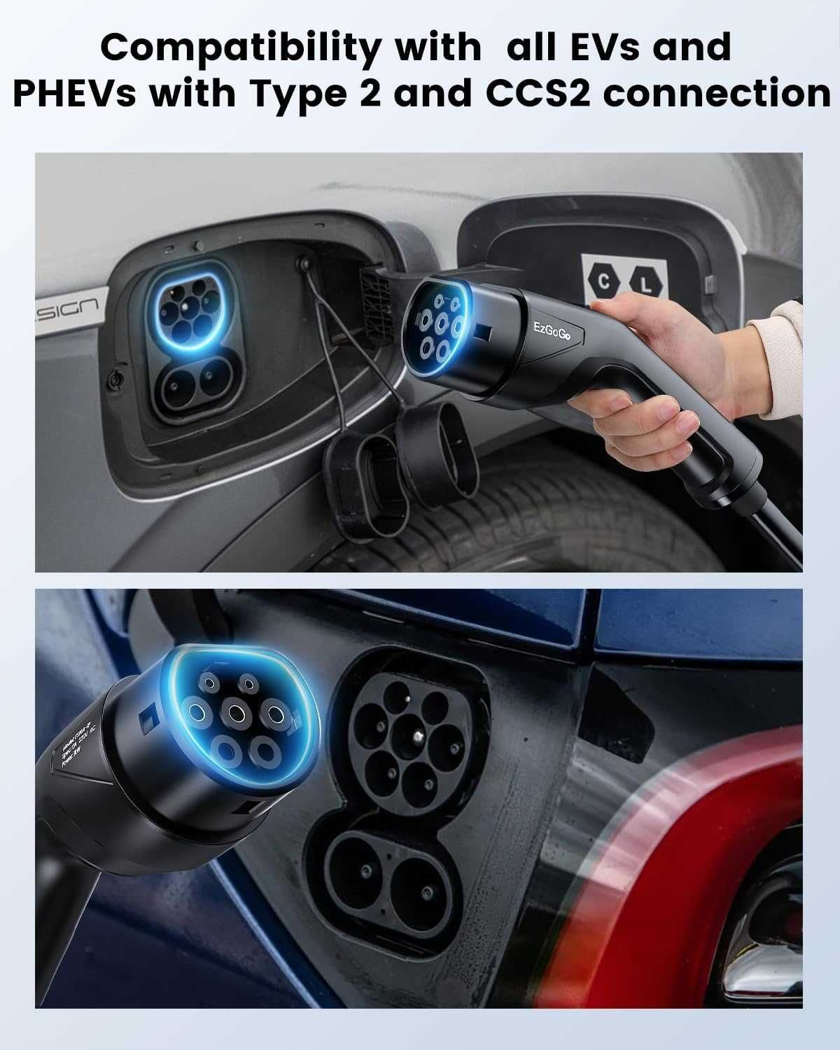 Зарядно устройство EzGoGo EV, Тип кабел 2 до 3-щифтов щепсел 6,1 м 3kW