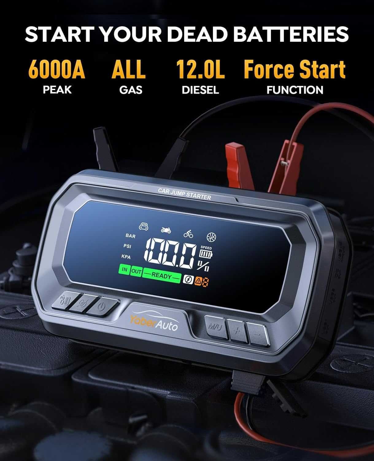 Пусковое устройство с компрессором YaberAuto YA90 6000A 26800mAh160PSI