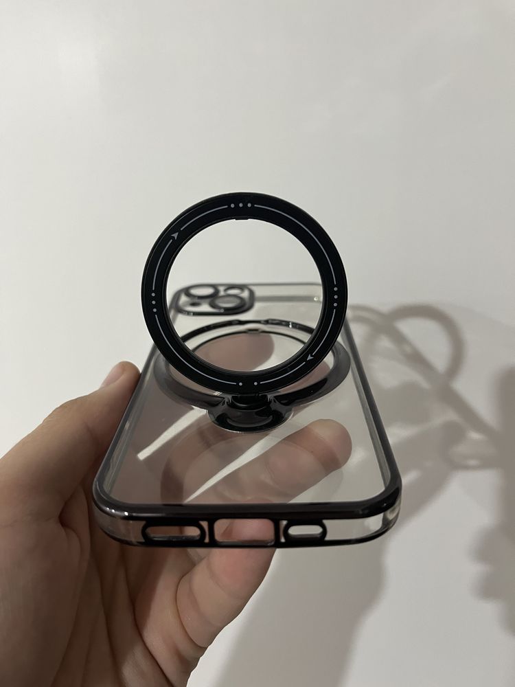 Чехол на iphone 13 прозрачный magsafe с кольцом держателем