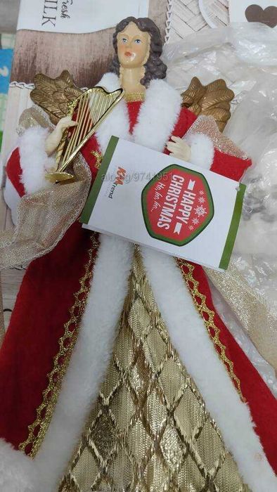 Стоящ орнамент CHRISTMAS SPEAK за коледна елха ангел червен 32 см