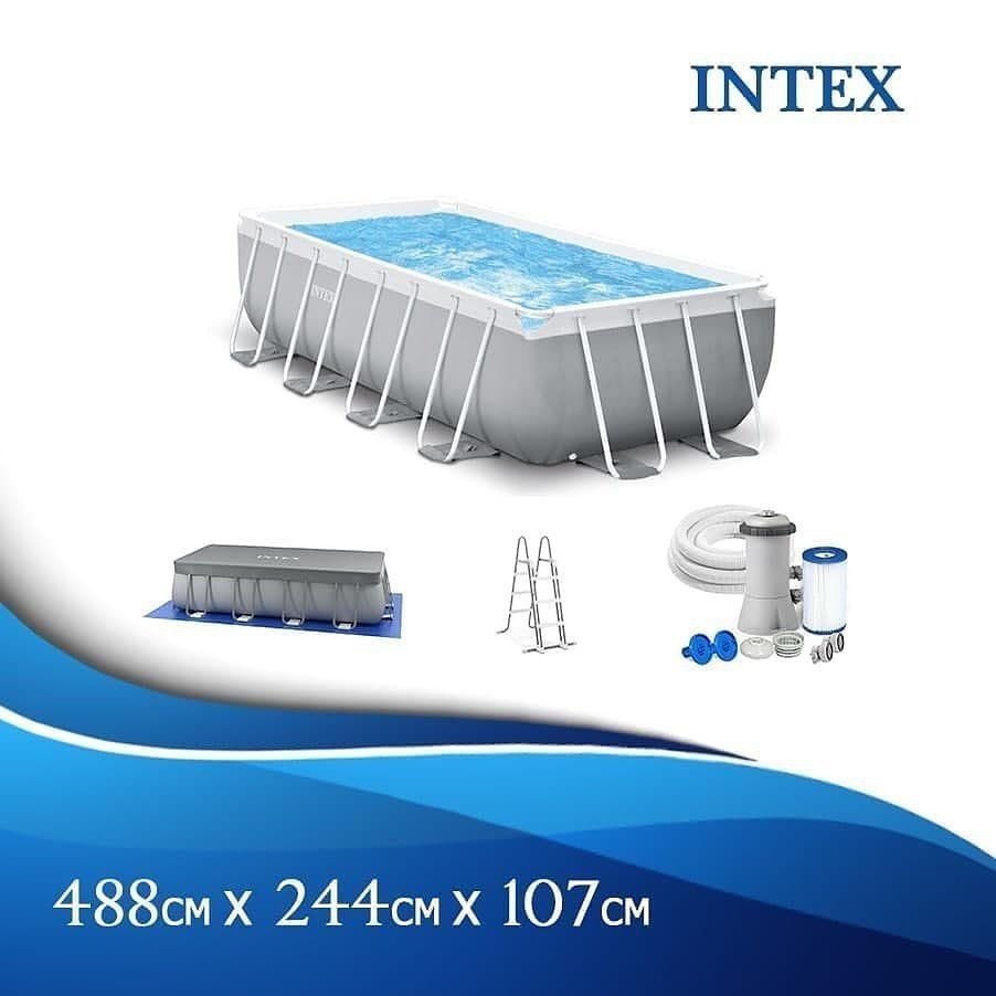 Каркасный бассейн 488×244×107 INTEX прямоугольный басейн стойка басейн