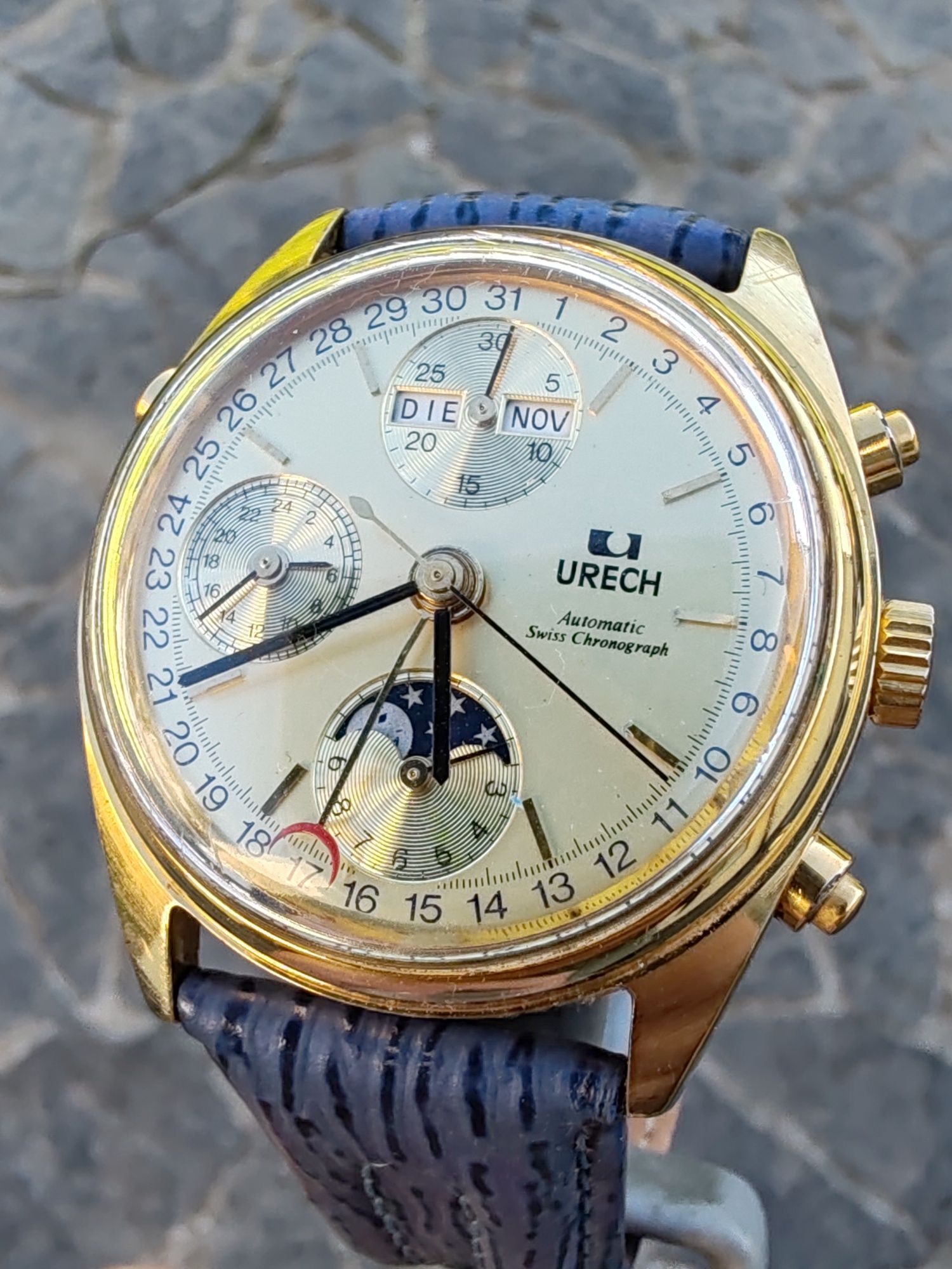 Ceas Urech Triple Calendar Moon Phase Chronograph - AM-PM-36 mm