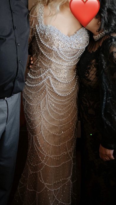 rochie tip sirena batuta in perle si margele