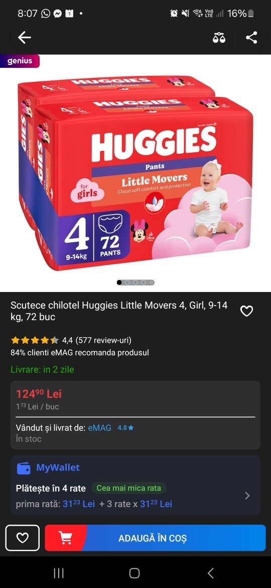 Scutece Huggies pants marimi 4 si 5