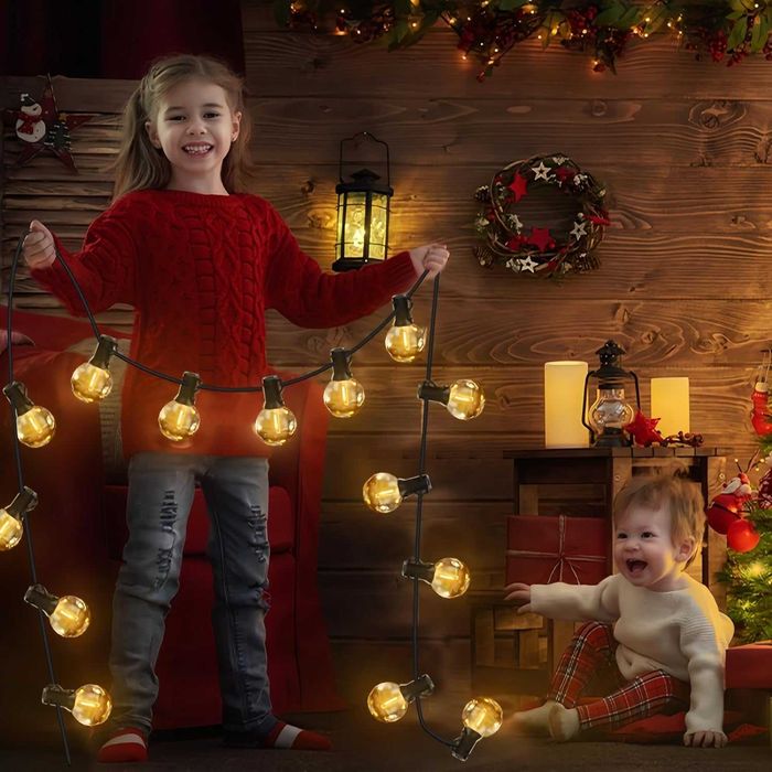 LED гирлянд 30,2 м, декоративен, 50+2 G40 LED крушки, топла светлина